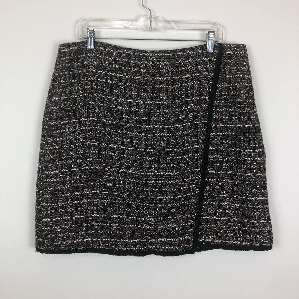 =LOFT=TWEED FRINGE WRAP MINI SKIRT 14